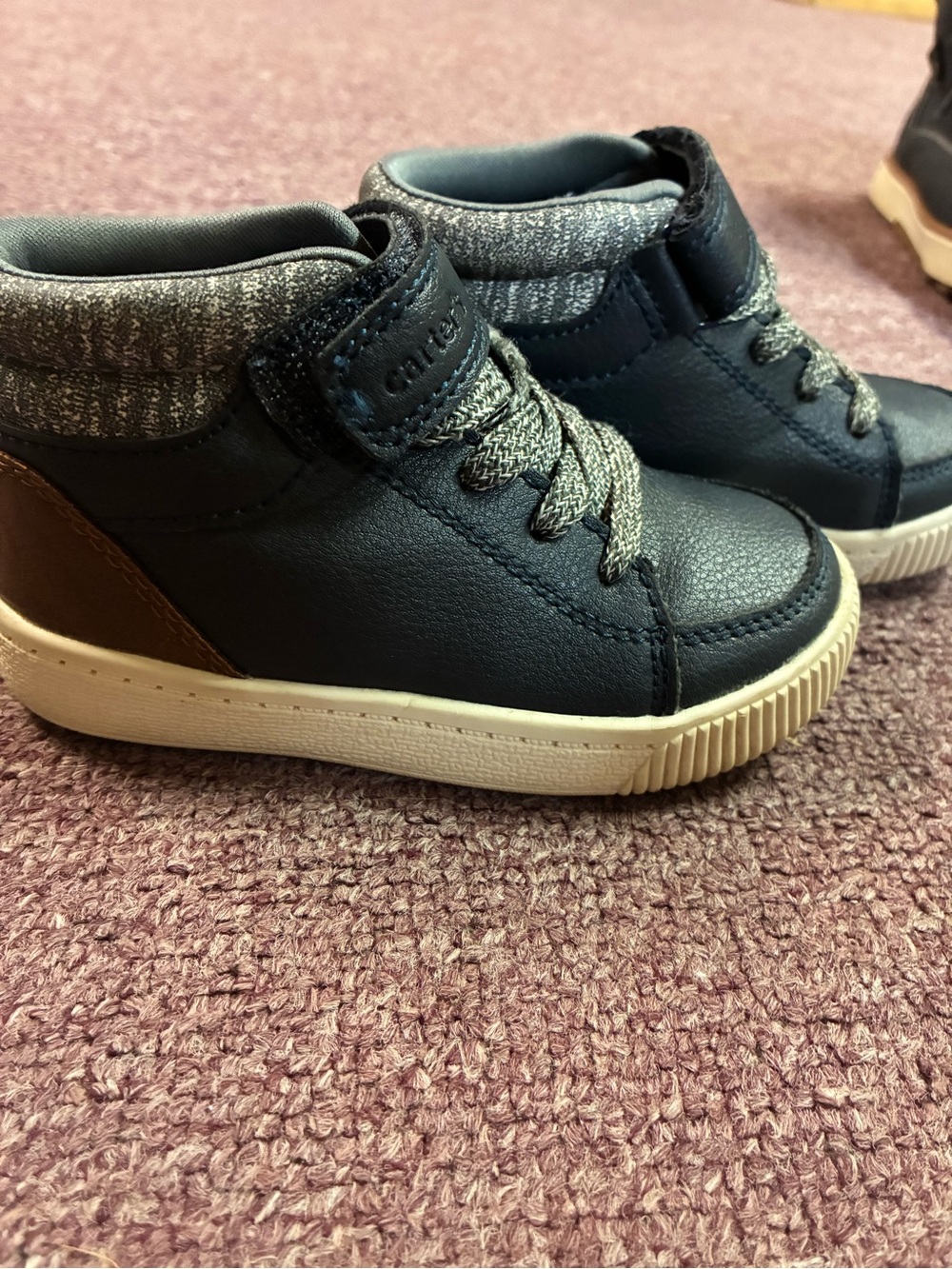 Carter's Navy High-Top Sneakers with Gray Knit Collar